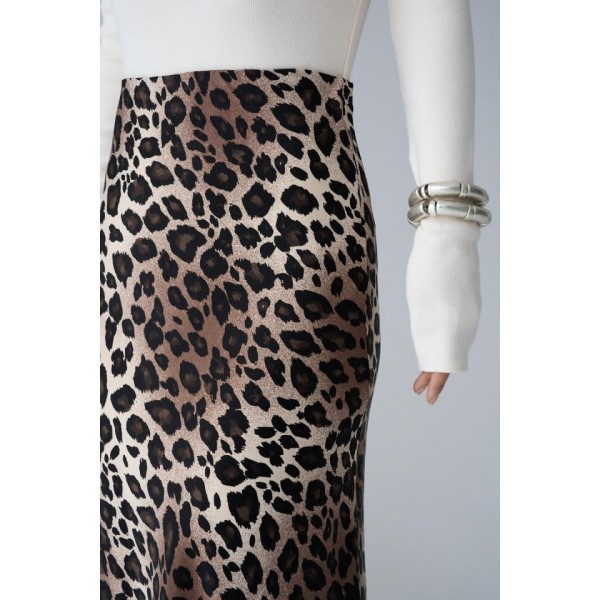 Midi Saten Etek - Leopar