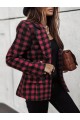 Kadın Uzun Kollu Yakalı Kare Desenli Ekoseli Düğmeli Ceket