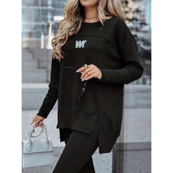 Kadın Uzun Kollu Bisiklet Yaka Nervurlu Viskon Iki Iplik Ve Tayt Pantolon Ikili Takım