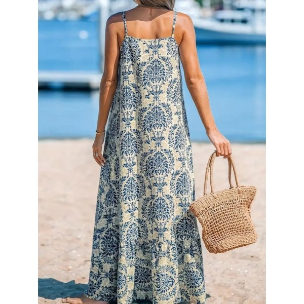 Kadın Ip Askılı Desenli Fırfırlı Süprem Elbise