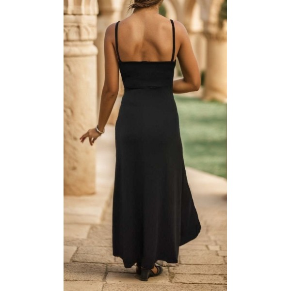 Kadın Ip Askılı Dekolteli Yırtmaç Detay Krep Elbise