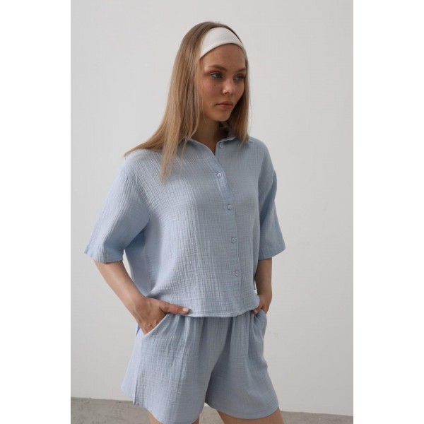 Yarım Kol Müslin Gömlek - Bebe Mavisi