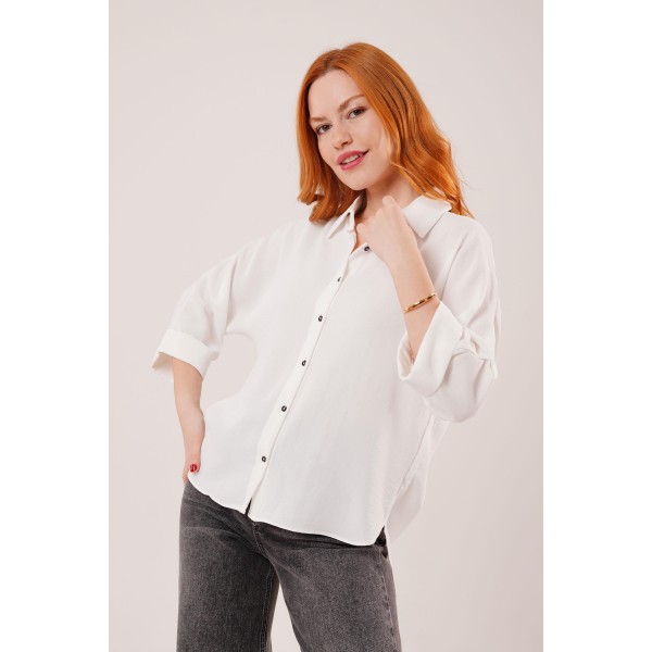 Yarasa Kol Rahat Kalıp Beyaz Gömlek