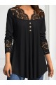 Kadın Uzun Kollu Dantel Detaylı Düğmeli Viskon Bluz