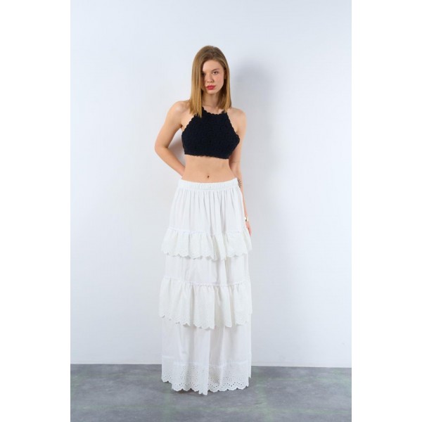 Katlı Pileli Etek - Ekru