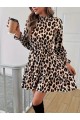 Kadın Uzun Kollu Yarı Balıkçı Yaka Leopar Desenli Modal Mini Elbise