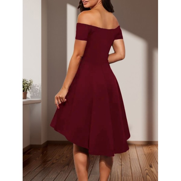 Kadın Kısa Kollu Madonna Yaka önü Kısa Arkası Uzun Ithal Krep Elbise