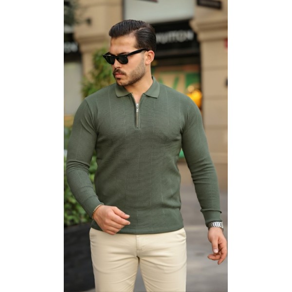 Erkek Pirinç Desenli Uzun Kollu Yakalı Triko