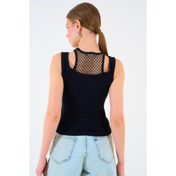 İçi Dantelli Kaşkorse Atlet - SİYAH