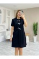 Kadın Kısa Kollu Bisiklet Yaka önden Fiyonk Detaylı Ithal Krep Elbise