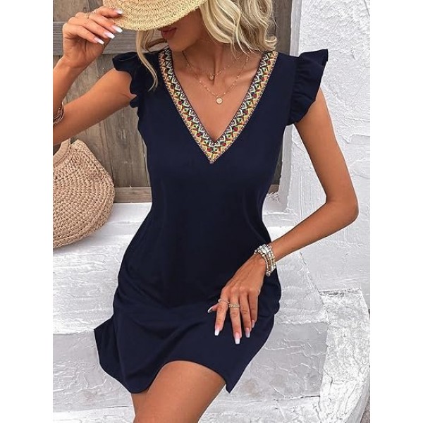 Kadın Kısa Kollu V Yakalı Viskon Elbise