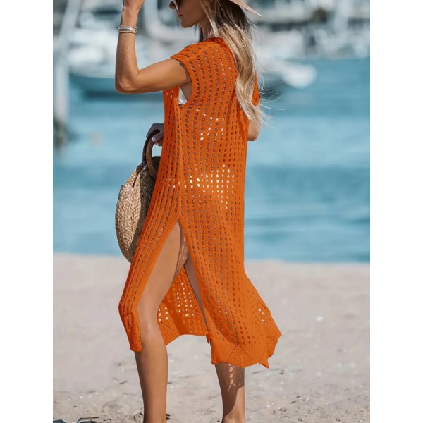 Kadın Sıfır Kol V Yaka Yanı Derin Yırtmaçlı Midi Boy Triko Elbise