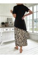 Kadın Kısa Kollu Bisiklet Yaka Leopar Detaylı Midi üst Viskon Alt Süprem Elbise