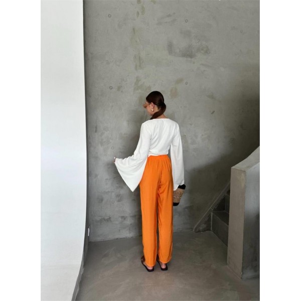 BEL LASTİK DETAYLI MODAL KUMAŞ PANTOLON - Orange