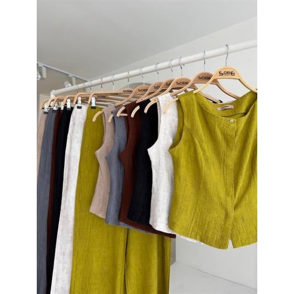 Sıfır Kollu Bluz Batik Desenli Pantolon İkili Takım 10181-08