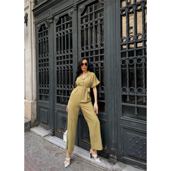 KETEN TULUM BEL BAĞLAMA DETAYLI - Yeşil