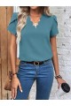 Kadın Kısa Kollu Lazer V Yakalı Ithal Krep Bluz