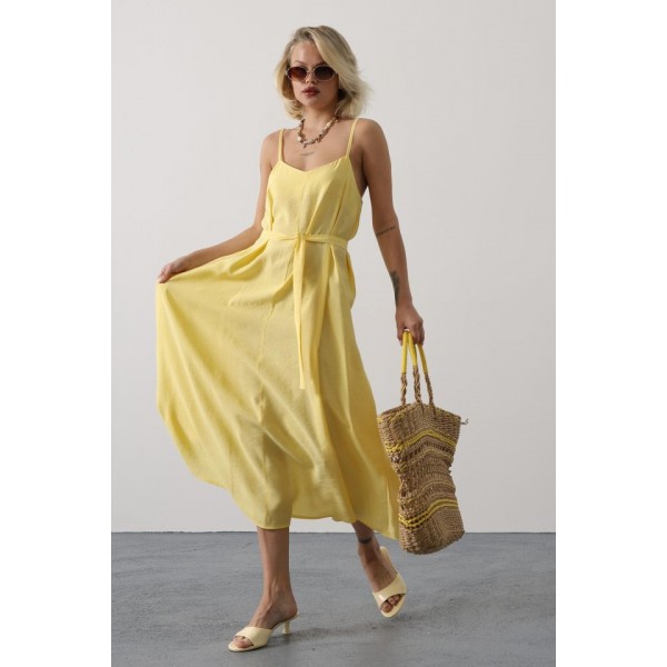 Askılı Basic Uzun Elbise - Sarı
