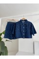 Taş Detaylı Gömlek Şort Denim Takım 10175