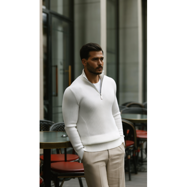Erkek Balıkçı Zip Yaka Uzun Kollu Triko