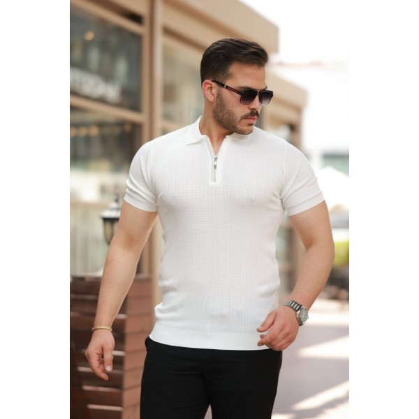 Erkek Fermuar Yakalı Kısa Kollu Tişört