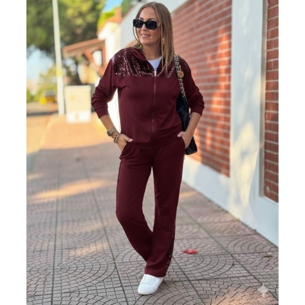 Kadın Uzun Kollu önden Fermuarlı Pul Payetli Alt üst Viskon Iki Iplik Takım