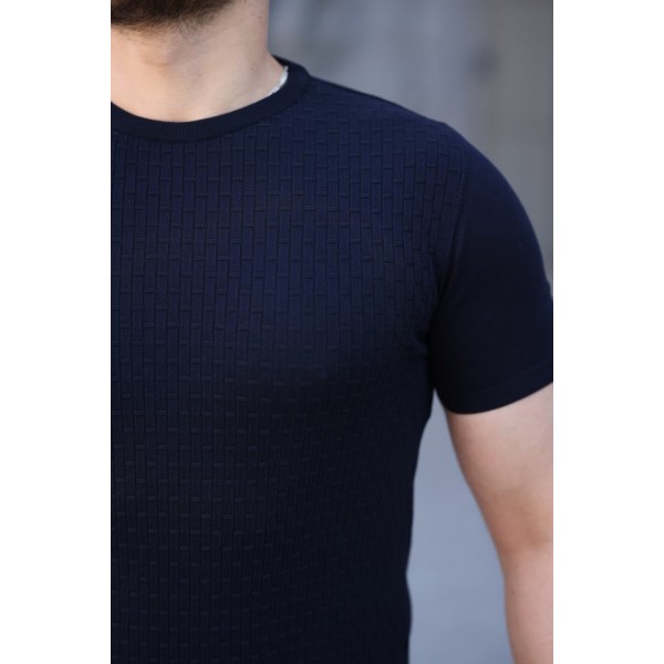 Erkek Viskon Kumaş Bisiklet Yaka Desenli Tişört