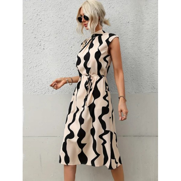 Kadın Balıkçı Yaka Arkadan Bağlamalı Kuşaklı Midi Boy Jessica Elbise