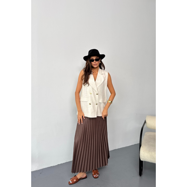 GOLD DÜĞMELİ KETEN YELEK - Ham