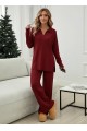 Kadın Uzun Kollu V Yakalı şardonlu Kaşkorse Bluz Ve Pantolon Ikili Takım