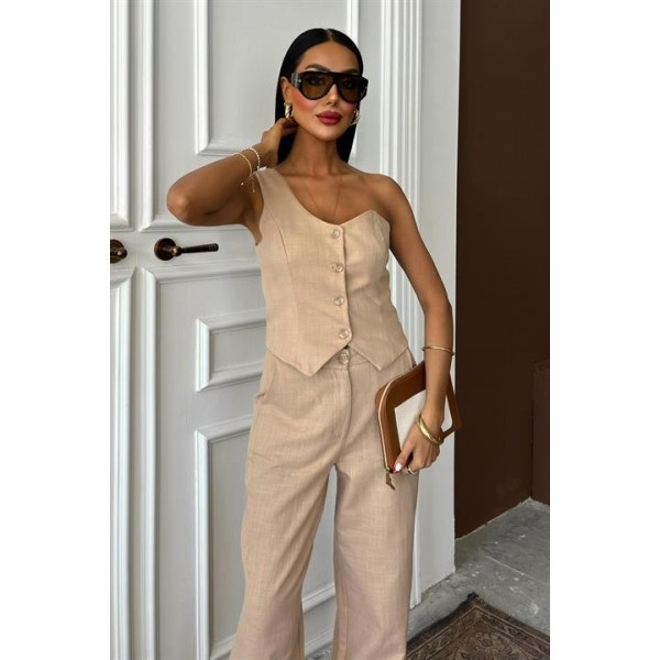 Tek Omuz Büstiyer Plazzo Pantolon Viscon Takım 10159