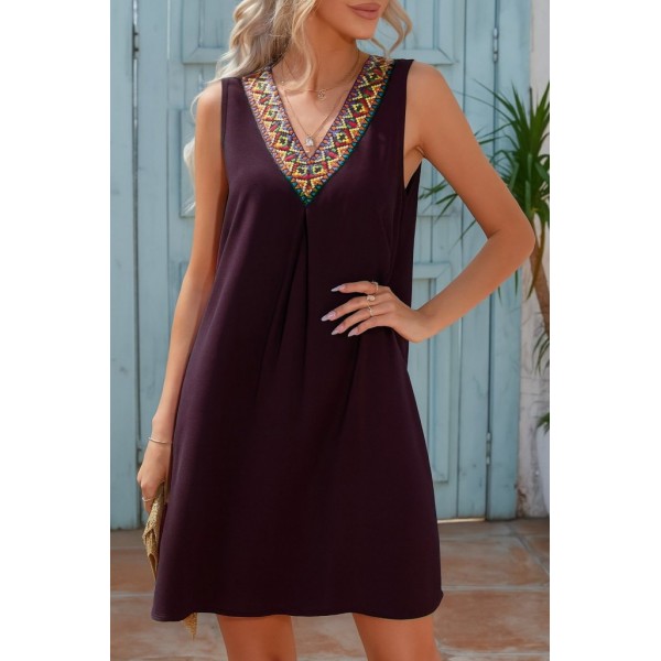 Kadın Sıfır Kol şerit Detaylı V Yaka Viskon Elbise