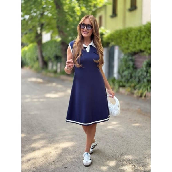 Kadın Ribana Detaylı Sıfır Kol Midi Boy Elbise