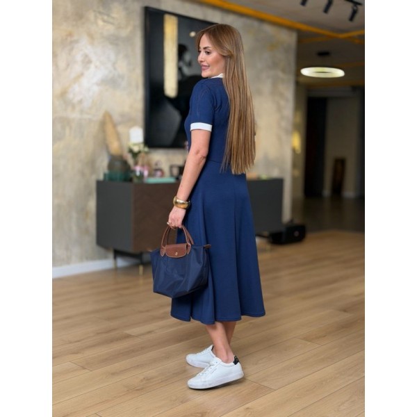 Kadın Kısa Kollu Ribana Ve Fermuar Detay Midi Boy Elbise