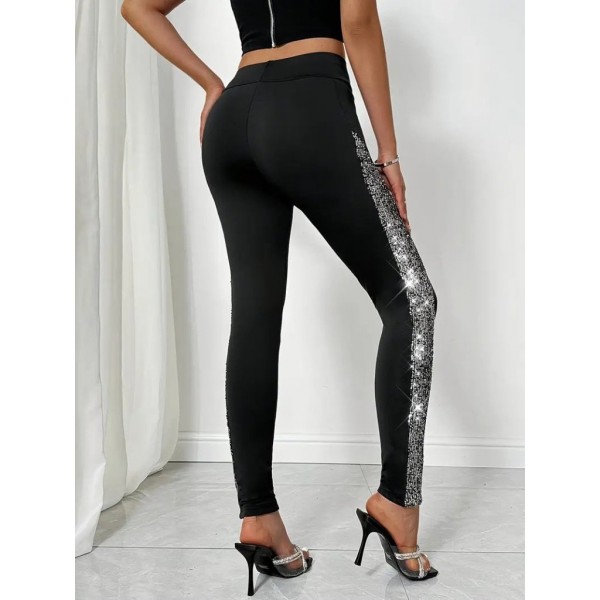 Kadın Yüksek Bel Yarı şerit Pul Payetli Dalgıç Tayt