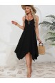 Kadın Ip Askılı Yuvarlak Yakalı Asimetrik Kesim Viskon Elbise