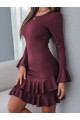 Kadın Uzun Kollu Yuvarlak Yaka Fırfırlı Kol Ucu Volanlı Janjan Krep Mini Elbise