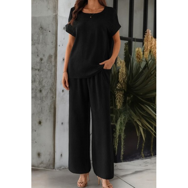 Kadın Kısa Kollu Yakası Açık Aerobin Bluz Ve Pantolon Ikili Takım