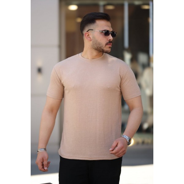 Erkek Ağaç Kabuğu Desenli Kısa Kollu T-shirt