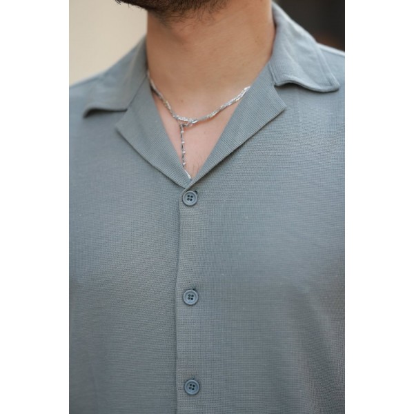 Erkek Apaç Yaka örme Kumaş Kısa Kollu Gömlek