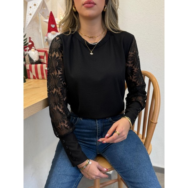 Kadın Uzun Kollu Bisiklet Yaka Kolları çiçekli Waffle Bluz