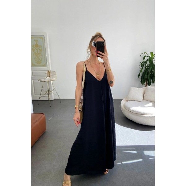 Kadın Ip Askılı V Yakalı Uzun Aerobin Elbise