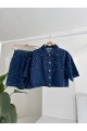 Taş Detaylı Gömlek Şort Denim Takım 10175