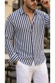 Erkek Dikey Çizgili Yarım Oversize Gömlek