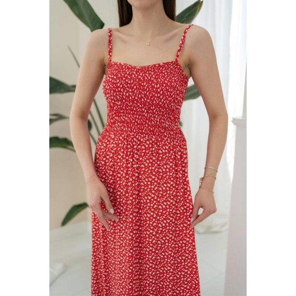 Kırmızı Eteği Fırfırlı Elbise