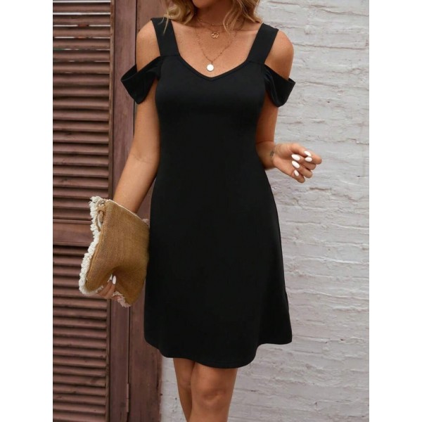 Kadın Askılı Soğuk Omuz Detaylı Modal Elbise