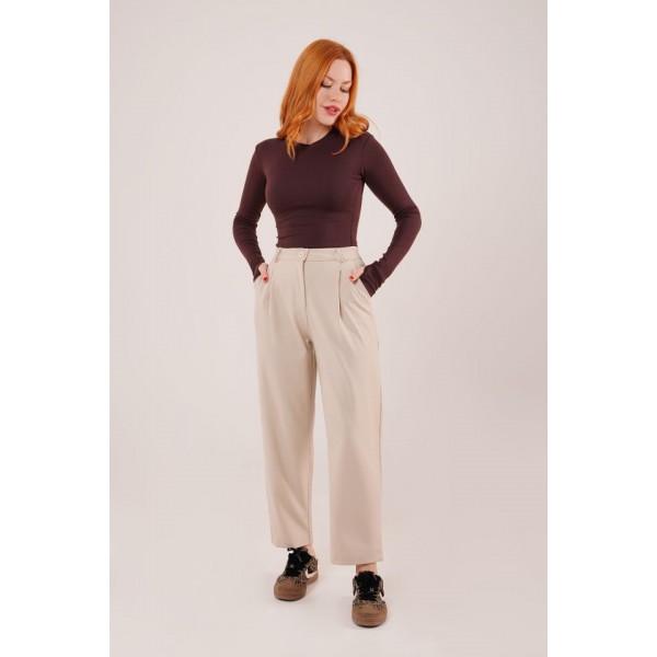 Kapama Cep Detaylı Krem Pantolon