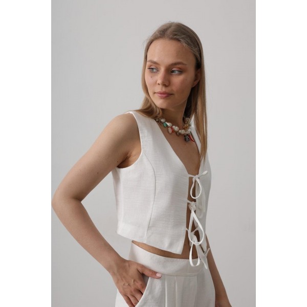 Bağlamalı Yelek - Beyaz