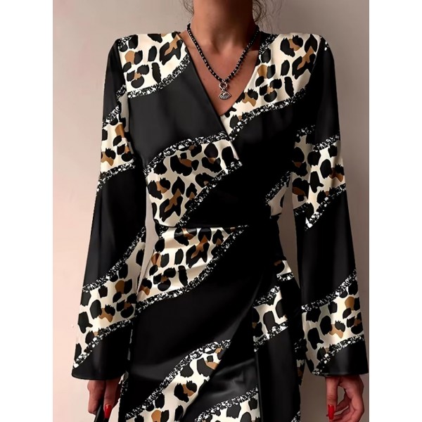 Kadın Uzun Kollu Kruvaze Yakalı Asimetrik Detaylı Mini Modal Elbise