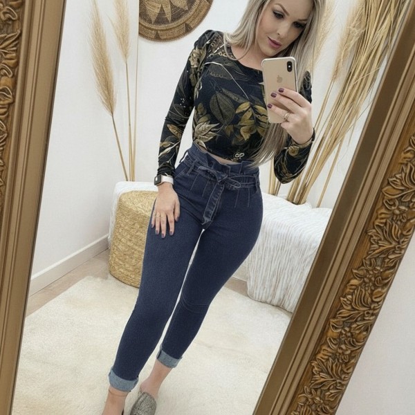 Kadın Yüksek Bel Düğmeli Yırtık Kot Pantolon